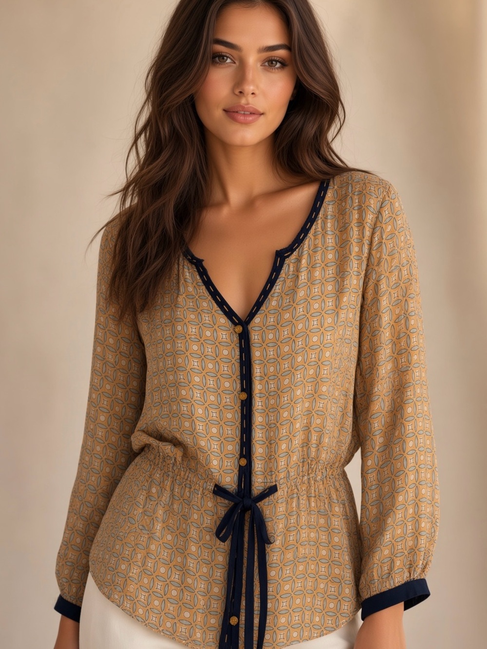 Anthropology NIC & Mo Navy and Peach lightweight blouse